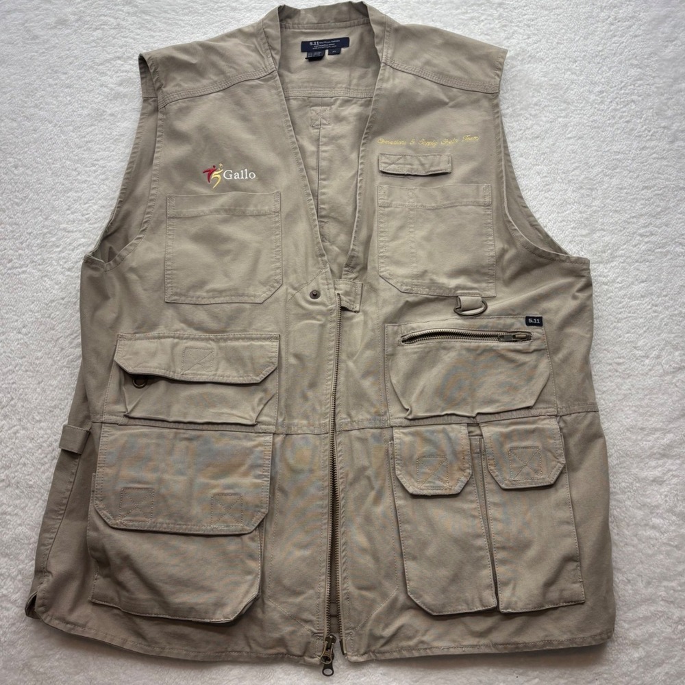 5.11 Tactical Series Mens XL Khaki Utility Vest Gallo Embroidered 80001 Cotton
